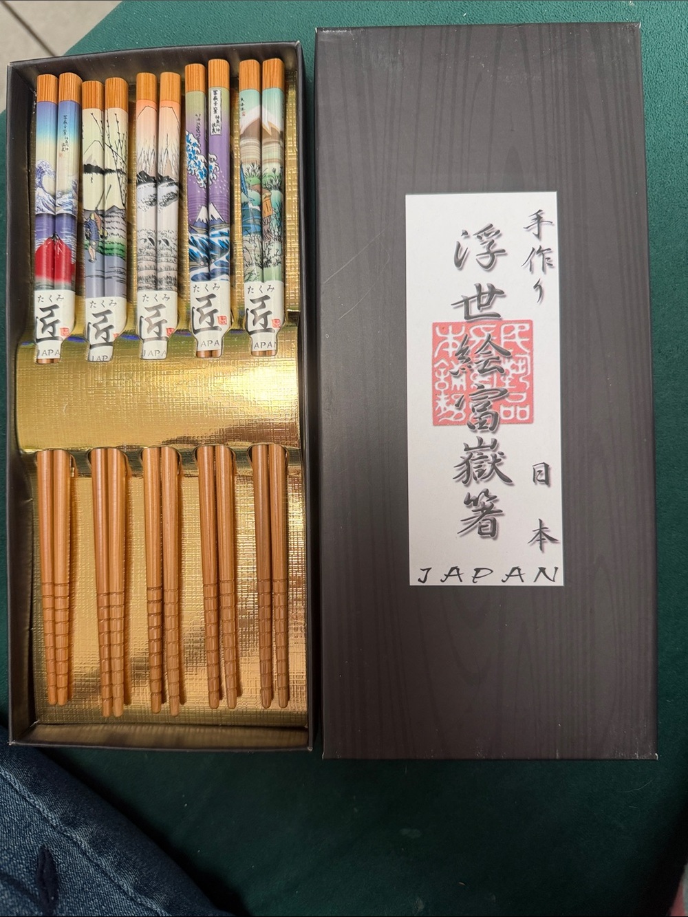 Japanese Artwork Chopsticks Set - Multicolor Handles with Gold Chopsticks